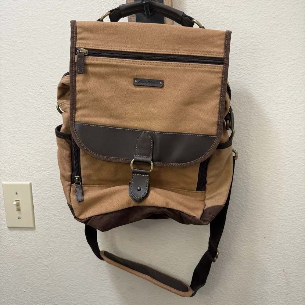 Eddie Bauer Vintage Canvas Messenger Bag Workwear Gorpcore Utility Crossbody Tan